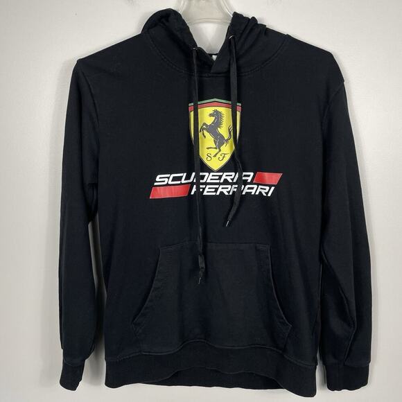 Three In Other - Scuderia Ferrari Logo Hoodie Mens S/M Black Italian Racing Team Luxury Sportscar
